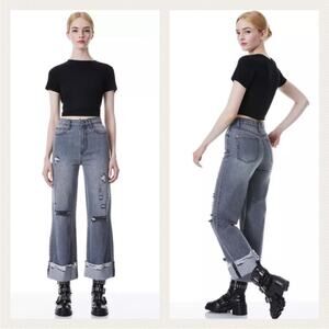 Alice + Olivia Amazing Distressed High Waist Raw Cuffed Boyfriend Jeans …